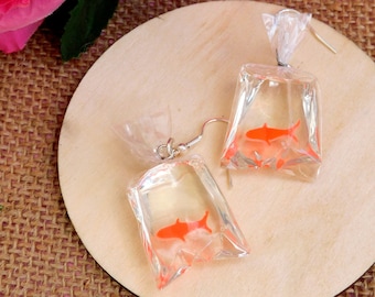 Boucles D'oreilles Pendantes En Véritable Papier Origami - Modèle Poissons PO_008 - Rose Et Blanc - Neuf Avec étiquettes