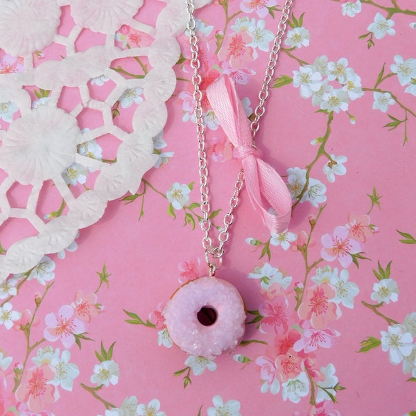 Collier donuts au sucre rose bijoux gourmands fimo