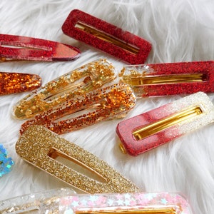 Glittery resin hair clips to shine brightly!