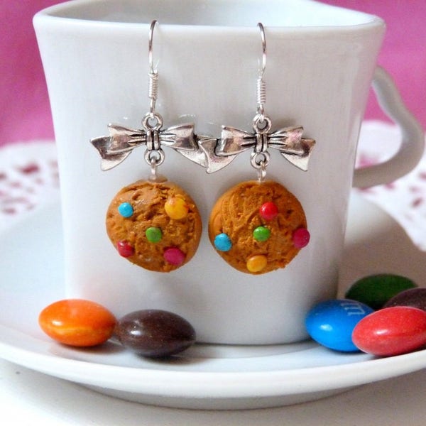 Boucles d'oreilles bijoux gourmands cookies et bonbons muliticolores fimo