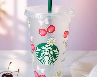Reusable Starbucks cup with cherry theme