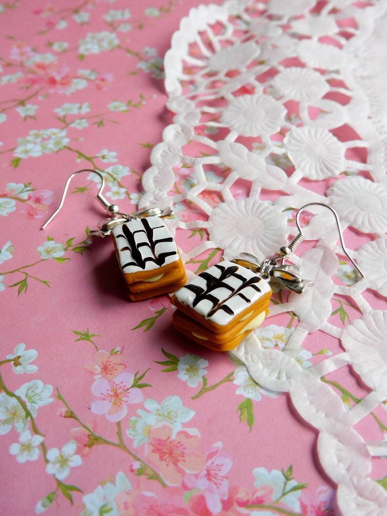 Boucles d'oreilles pâtisserie mille-feuille bijoux gourmands fimo image 1