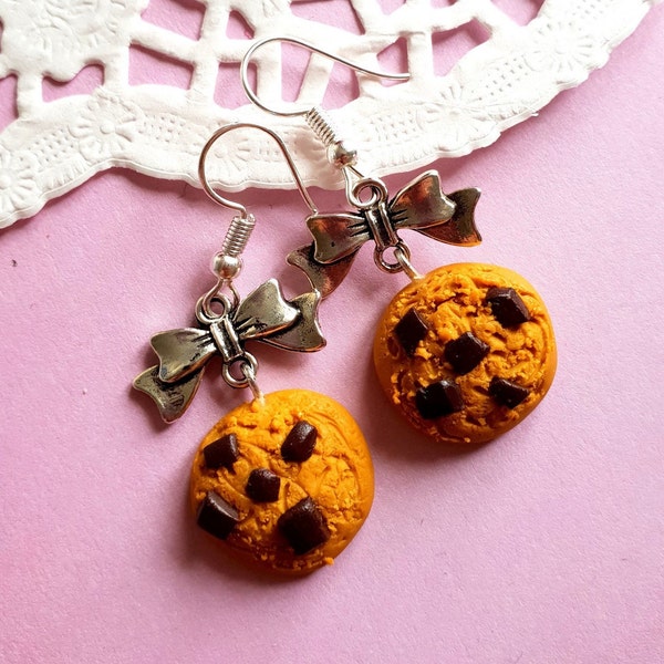 Boucles d'oreilles bijoux gourmands cookies et noeuds fimo