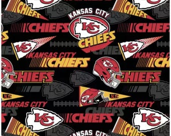 Licensed Chiefs Cotton Fabric - Black.  (Sold by 1/2 yd)