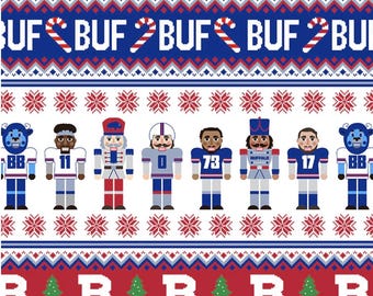 Buffalo Bills Fabric - Holiday Blitz - by Paintbrush Fabrics.  (Sold by 1/2 yd)