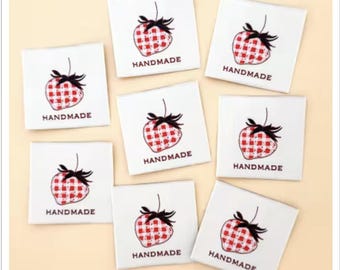 Quilt Labels- Check Strawberry Woven Labels 8pk by Minki Kim