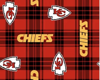 NFL Plaid Chiefs Fleece 58/60 width!   (Sold by 1/2 yd)