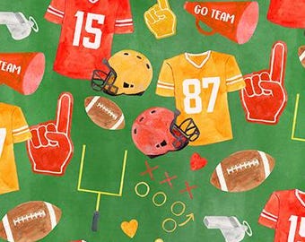 Chiefs Gameday, Green - by Paintbrush Fabrics.  (Sold by 1/2 yd)