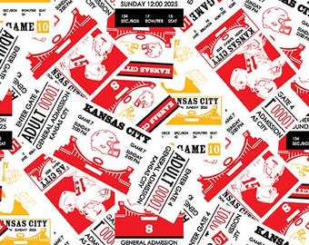 Chiefs Kansas City Tickets Toss - by Paintbrush Fabrics.  (Sold by 1/2 yd)