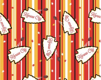 KC Spirit Stripe -  KC Chiefs Fabric by Paintbrush Fabrics.  (Sold by 1/2 yd)