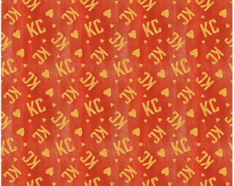 Chiefs KC Heart Toss, Red - by Paintbrush Fabrics.  (Sold by 1/2 yd)