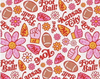 Retro Kansas City Pink/Gold -  KC Chiefs Fabric by Paintbrush Fabrics.  (Sold by 1/2 yd)