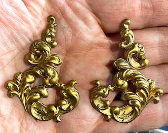 1 Pair Reverse and Repeat Vintage Brass Deco Stampings Jewelry Component, Large Findings,  Dapped