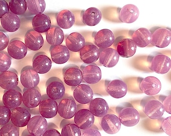 24 Vintage Opal Pink Round Glass Beads, 8mm, Czechoslovakia