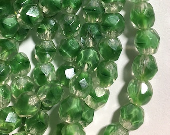 1 Strand Vintage Green Givre Faceted Glass Oval Beads, 6.5mm