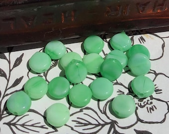 10 Mint Green Glass Coin Beads – 8mm – Vintage Jewelry Making Supplies, Retro Craft Beads