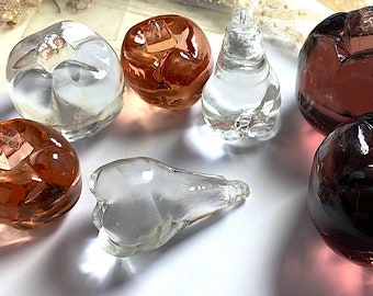 1 Vintage Large Clear Glass Fruit Apple, Chandelier Lamp with Top Loop, 33mm tall, x 38mm in Diameter