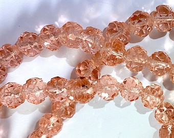 13 Vintage Transparent Pink Glass Rose Beads, 8mm Wide