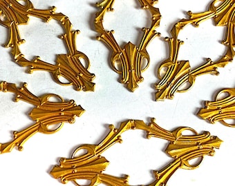 1 Vintage Gold Tone Stampings, Heavy Gauge Frames, Art Deco, 64mm x 30mm