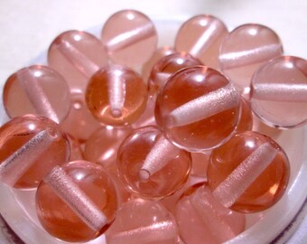 6 Translucent Pink Round Glass Beads, Vintage Jewelry Making, Vintage Supply, 12mm