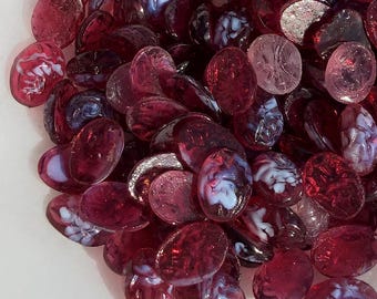 12 Vintage Ruby Pink Glass Rose Cabochons, 7mm