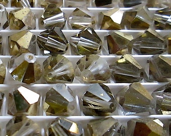 10 Rare Vintage Swarovski Art 364 8mm Bi-Cone Beads – 24K Gold Coated Comet OR – Sealed Austrian Stock