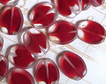 10 Givre Red and Clear Lentil Beads with Rounded Frosted Edges, 17mm