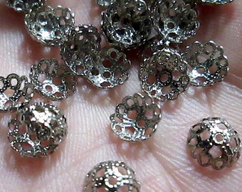30 Silver Tone Filigree Bead Caps, 6.5 MM