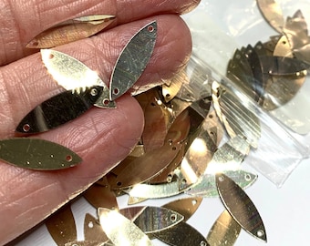 1 Vintage French 2 Tone Silver and Gold Metallic Marquis Sequins, 20mm x 6mm, Crafts and Jewelry Components