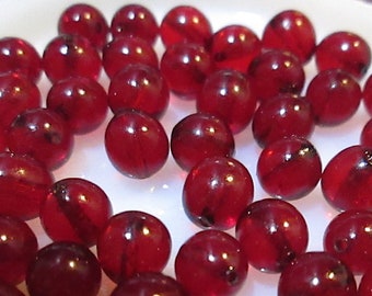 30 Vintage Stunning Transparent Red Glass Round Beads, West Germany 7-8mm