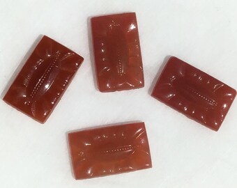 1 Vintage Carnelian Brown Glass Cabochons – 20mm Rectangle with Molded Deco Detail – Pressed Glass Flatbacks for Jewelry & Design