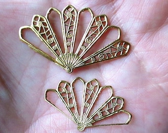 6 Vintage Brass Fan Filigree Stampings, 2 Sizes, U Pick