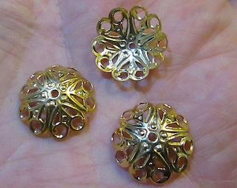 16 Vintage Five Filigree Brass Bead Caps,  Approx.  Fits 18mm