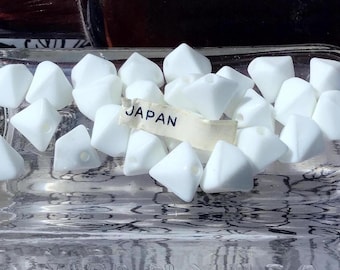 24 White Plastic Bicone Beads – 9mm Japanese Vintage Beads, Pointed Oval Spacer Beads for Jewelry Making