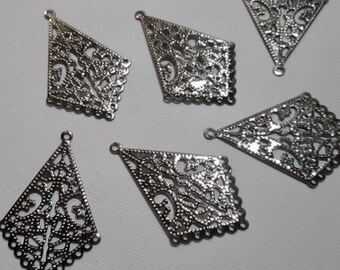 10 Bronze Toned Filligree Metal Stapings With Top Hole, 35mm