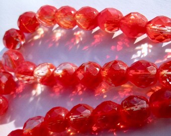 9 Vintage Transparent Fire Red Givre Glass Beads, Multi-Faceted Ovals, West  Germany, 10mm