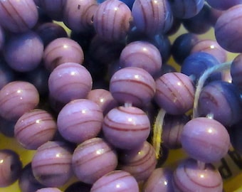 20 Vintage Handmade Wisteria, Purple Swirl Glass Beads, Japanese Lampwork, 6mm