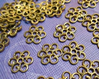 8 Brass Tone, Round, Floral, Petals Cast Piece, Filigree, 10mm, Bead Cap, Connector