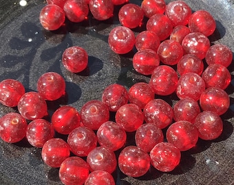12 Vintage Translucent Red Glass Beads, 6mm