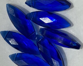 10 Cobalt Blue Faceted Glass Marquise Beads, 30mm