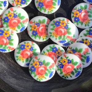 4 vintage porseleinen sticker cabochons met bloemen, Z2-40