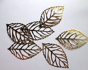 10 Leaves with Veins, Cut Brass Findings, Jewelry Components, Angel Wings