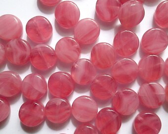 25 Pink with Swirls of Pink and White Swirls Coin Beads, 8mm