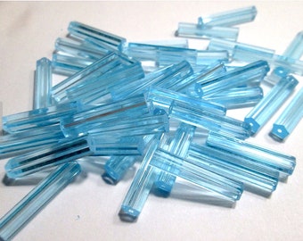 18 Vintage Aqua Blue  Czech Glass Hex Beads, 22mm x 5mm