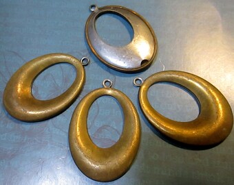 2 or 4 Vintage Brass Rounded Loop Focal Pieces with patina, Earrings, Great for Etching, Decoratating