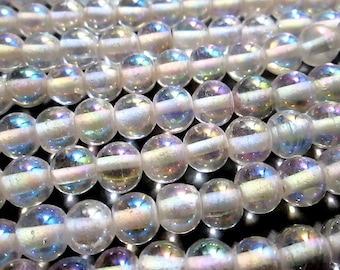 10 Vintage Clear Transparent RoundBeads with Iris AB Finish, 8mm, Czechoslovakia