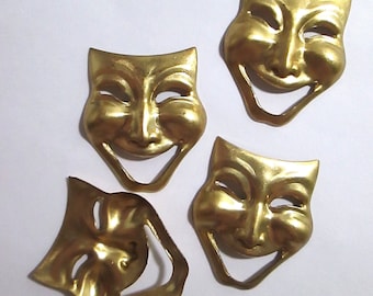 4 Vintage Brass Comedy, Happy Masks, Stamping