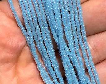 1 Hank (8 strands) of Vintage Baby Blue Glass Seed Beads, Made in Japan, 2x1mm