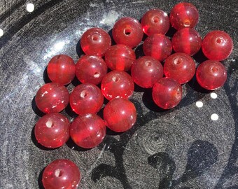 12 Ruby Red Glass Round Beads, 7.74mm