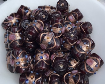 2 Large Transparent Red Wedding Bead, Barrel Shaped with Gold Aventurine, 19mm